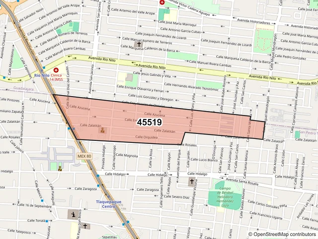 Mapa del código postal 45519, San Pedro Tlaquepaque, Jalisco