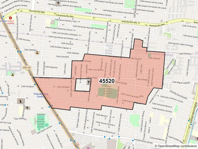 Mapa del código postal 45520, San Pedro Tlaquepaque, Jalisco