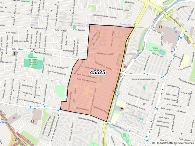 Mapa del código postal 45525, San Pedro Tlaquepaque, Jalisco
