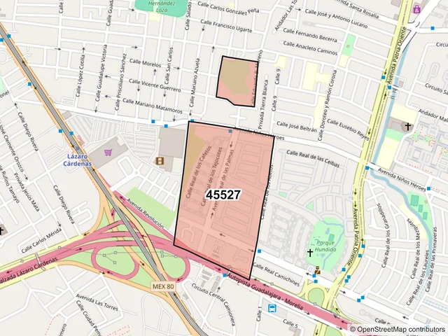 Mapa del código postal 45527, San Pedro Tlaquepaque, Jalisco