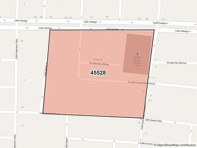 Mapa del código postal 45528, San Pedro Tlaquepaque, Jalisco