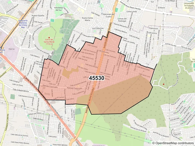 Mapa del código postal 45530, San Pedro Tlaquepaque, Jalisco