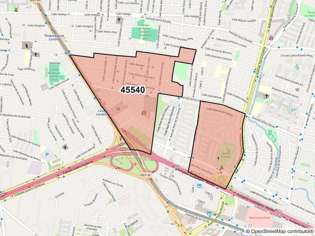 Mapa del código postal 45540, San Pedro Tlaquepaque, Jalisco