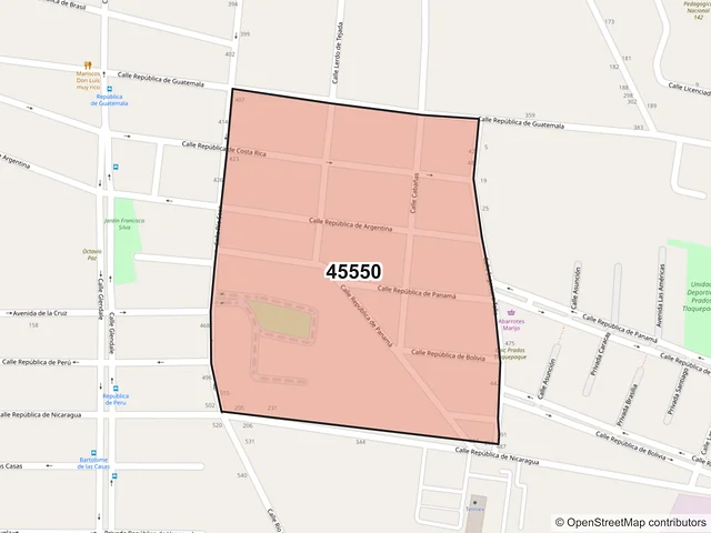 Mapa del código postal 45550, San Pedro Tlaquepaque, Jalisco