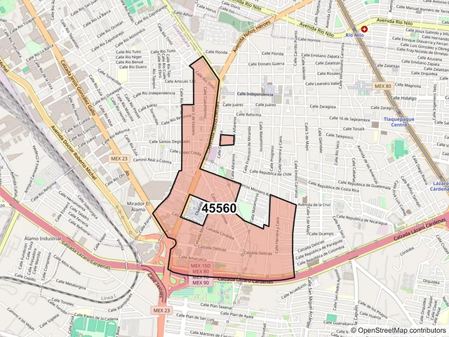 Mapa del código postal 45560, San Pedro Tlaquepaque, Jalisco