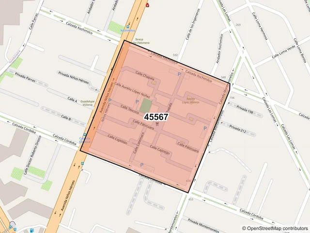 Mapa del código postal 45567, San Pedro Tlaquepaque, Jalisco