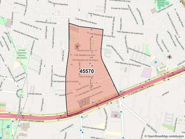 Mapa del código postal 45570, San Pedro Tlaquepaque, Jalisco