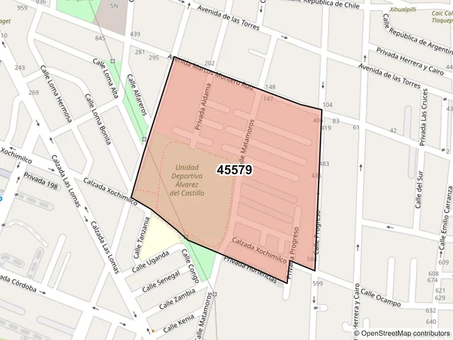 Mapa del código postal 45579, San Pedro Tlaquepaque, Jalisco