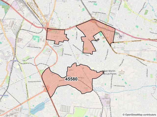 Mapa del código postal 45580, San Pedro Tlaquepaque, Jalisco