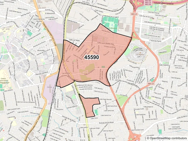 Mapa del código postal 45590, San Pedro Tlaquepaque, Jalisco