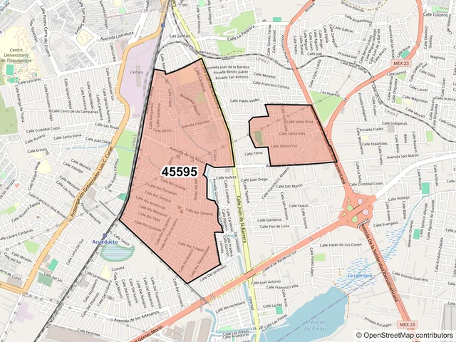 Mapa del código postal 45595, San Pedro Tlaquepaque, Jalisco