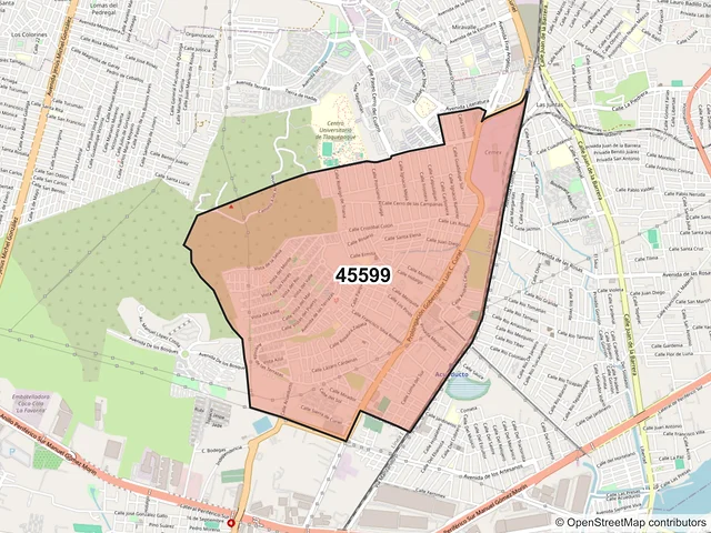 Mapa del código postal 45599, San Pedro Tlaquepaque, Jalisco