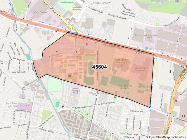 Mapa del código postal 45604, San Pedro Tlaquepaque, Jalisco
