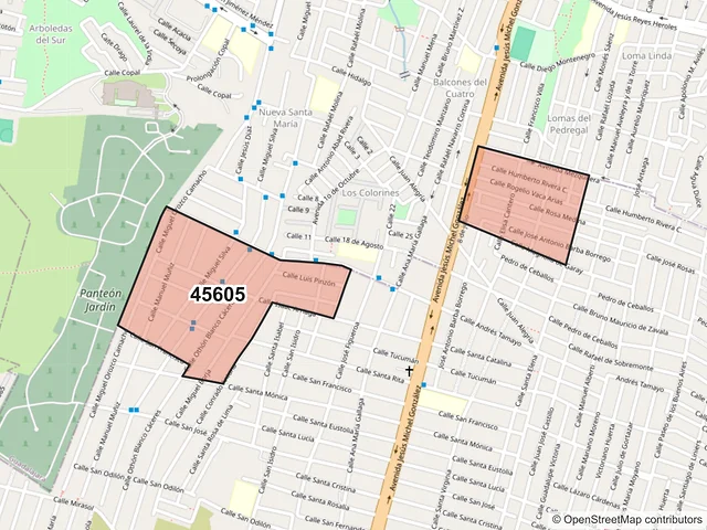 Mapa del código postal 45605, San Pedro Tlaquepaque, Jalisco