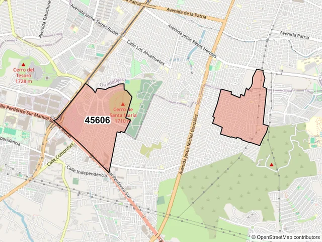 Mapa del código postal 45606, San Pedro Tlaquepaque, Jalisco