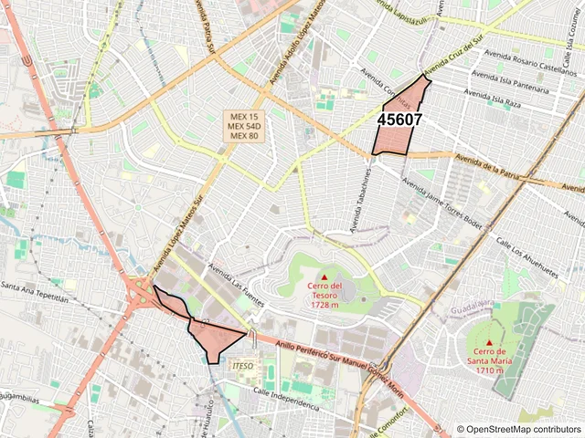 Mapa del código postal 45607, San Pedro Tlaquepaque, Jalisco