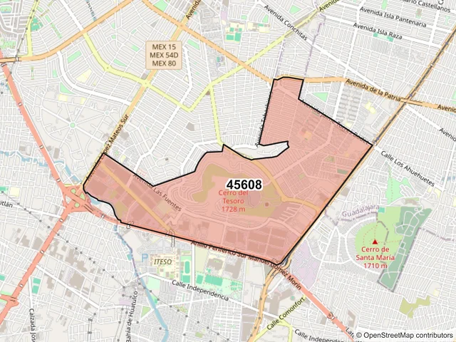 Mapa del código postal 45608, San Pedro Tlaquepaque, Jalisco