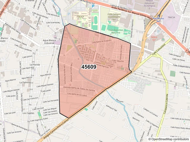 Mapa del código postal 45609, San Pedro Tlaquepaque, Jalisco