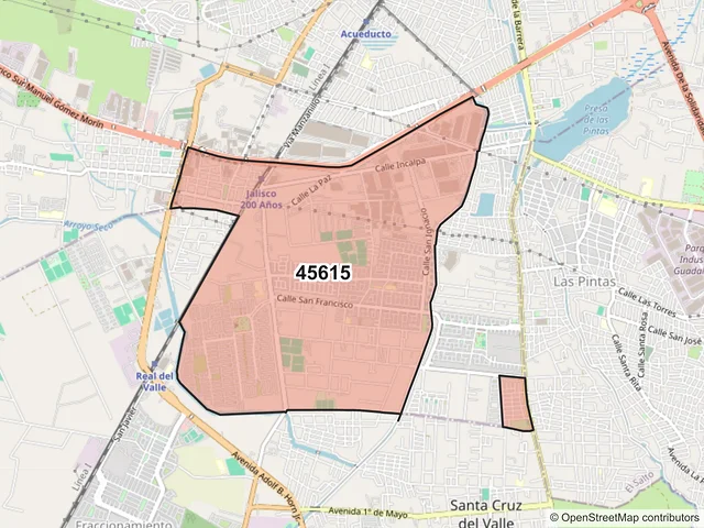 Mapa del código postal 45615, San Pedro Tlaquepaque, Jalisco