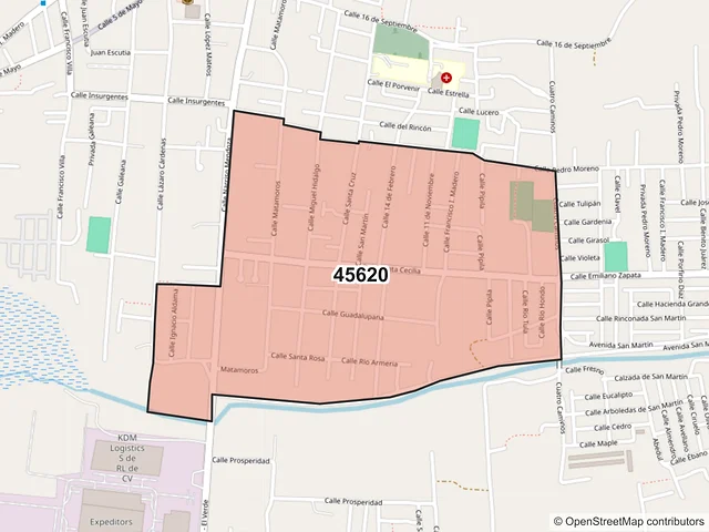 Mapa del código postal 45620, San Pedro Tlaquepaque, Jalisco