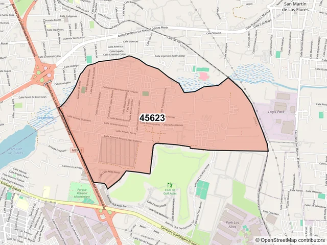 Mapa del código postal 45623, San Pedro Tlaquepaque, Jalisco