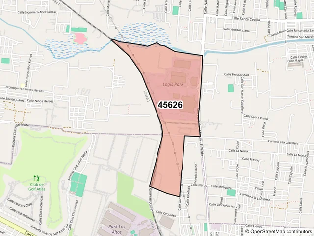 Mapa del código postal 45626, San Pedro Tlaquepaque, Jalisco