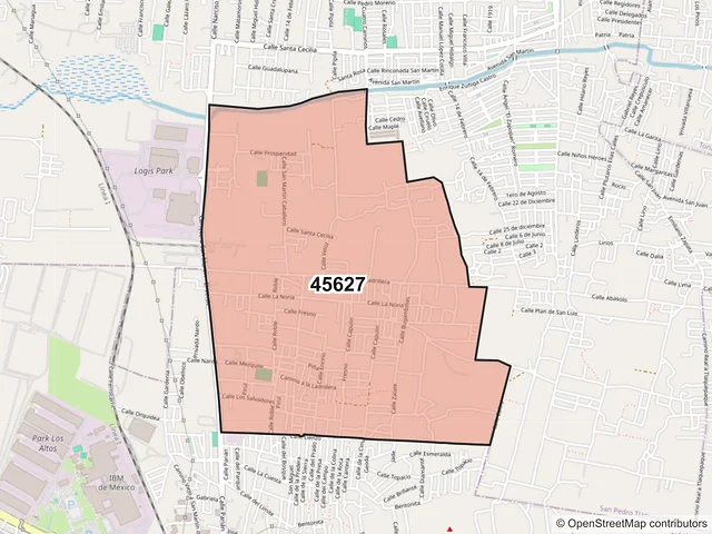 Mapa del código postal 45627, San Pedro Tlaquepaque, Jalisco