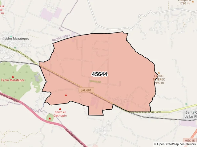 Mapa del código postal 45644, Tlajomulco de Zúñiga, Jalisco