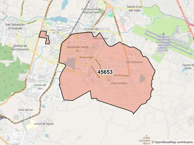Mapa del código postal 45653, Tlajomulco de Zúñiga, Jalisco