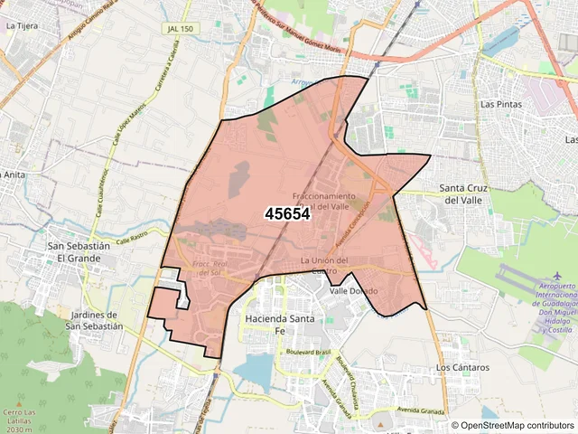 Mapa del código postal 45654, Tlajomulco de Zúñiga, Jalisco