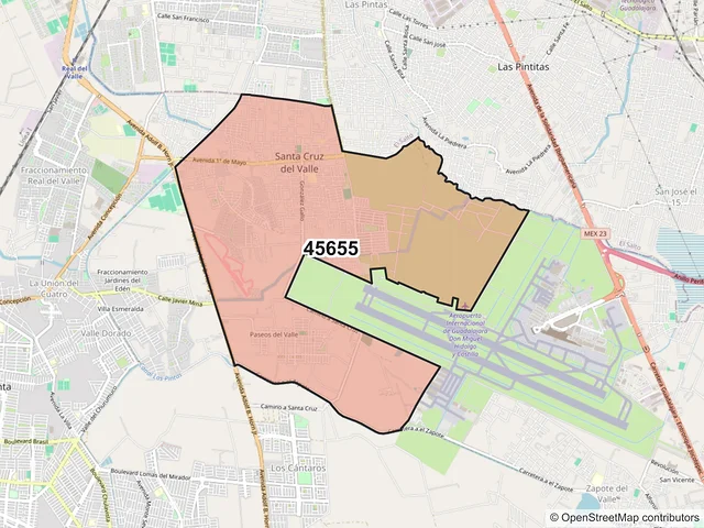 Mapa del código postal 45655, Tlajomulco de Zúñiga, Jalisco