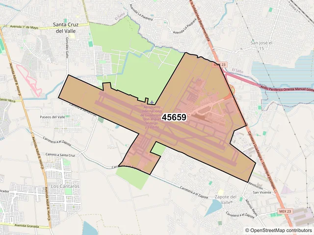 Mapa del código postal 45659, Tlajomulco de Zúñiga, Jalisco