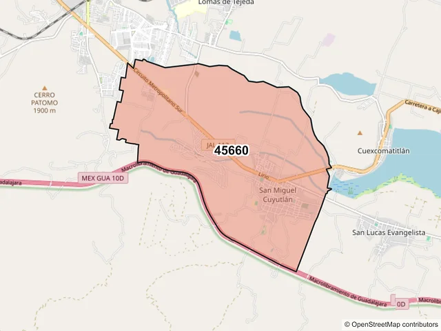 Mapa del código postal 45660, Tlajomulco de Zúñiga, Jalisco