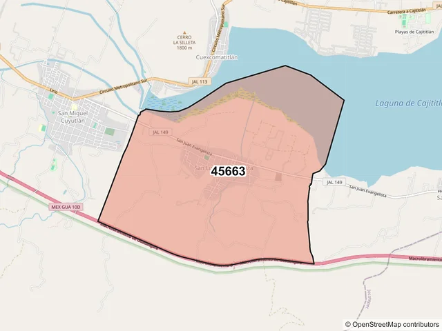 Mapa del código postal 45663, Tlajomulco de Zúñiga, Jalisco