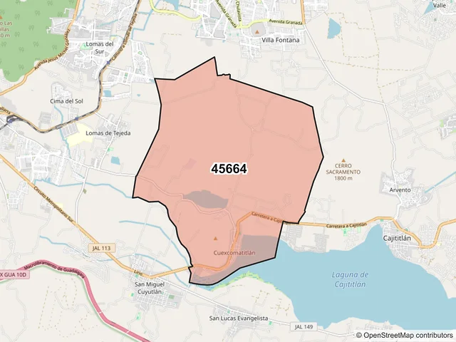 Mapa del código postal 45664, Tlajomulco de Zúñiga, Jalisco