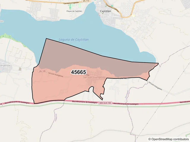Mapa del código postal 45665, Tlajomulco de Zúñiga, Jalisco