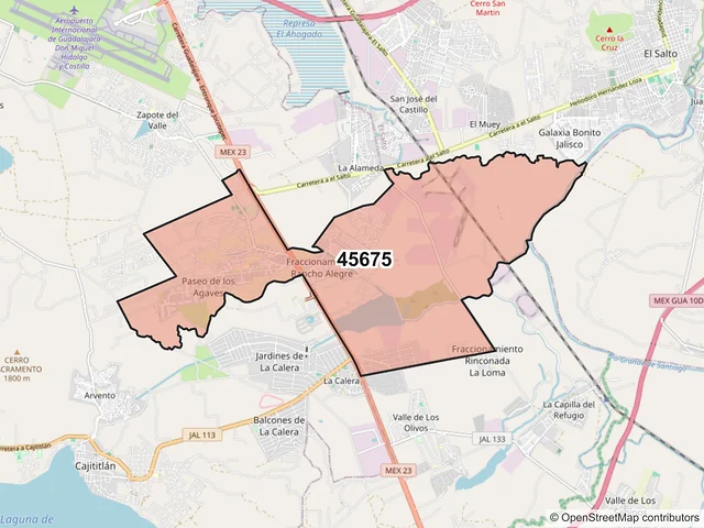 Mapa del código postal 45675, Tlajomulco de Zúñiga, Jalisco