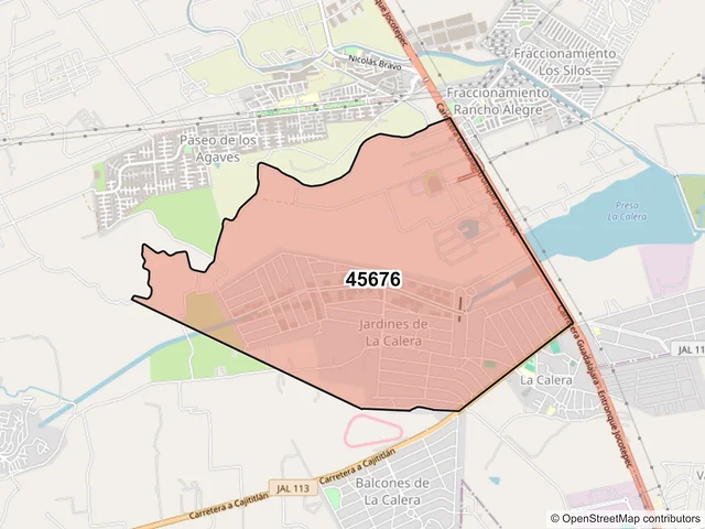 Mapa del código postal 45676, Tlajomulco de Zúñiga, Jalisco