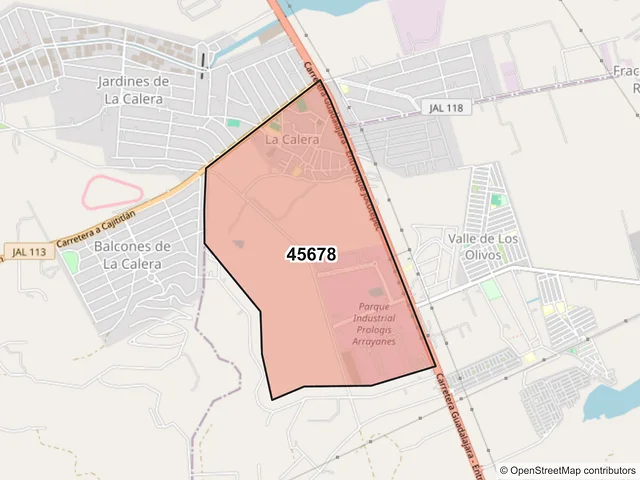 Mapa del código postal 45678, Tlajomulco de Zúñiga, Jalisco