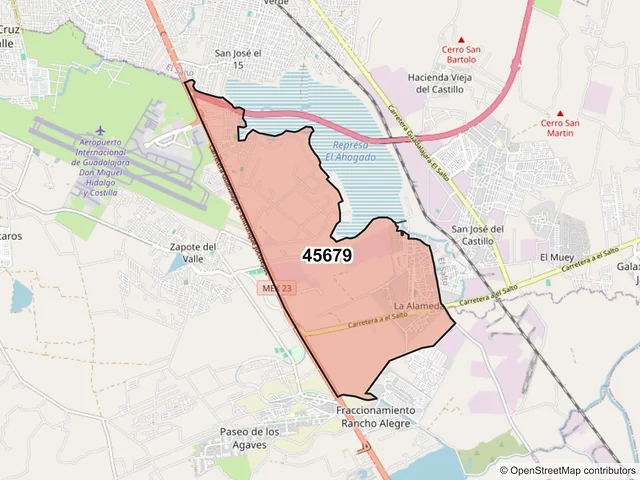 Mapa del código postal 45679, Tlajomulco de Zúñiga, Jalisco