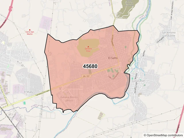 Mapa del código postal 45680, El Salto, Jalisco