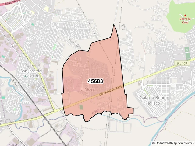Mapa del código postal 45683, El Salto, Jalisco