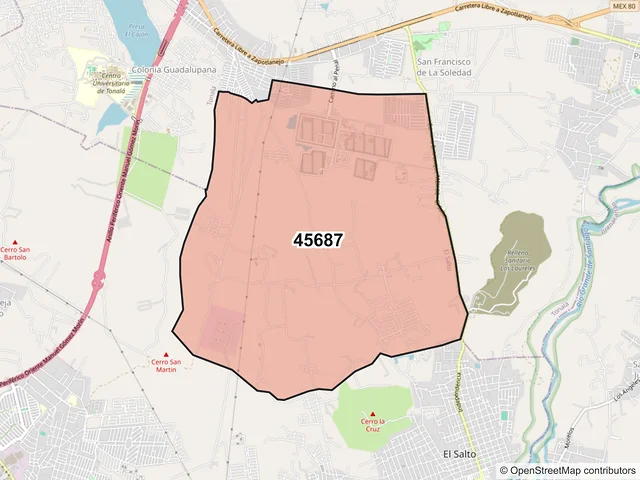 Mapa del código postal 45687, El Salto, Jalisco
