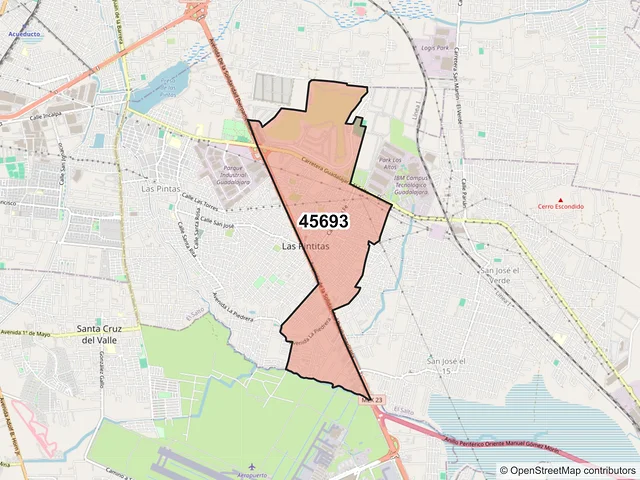 Mapa del código postal 45693, El Salto, Jalisco