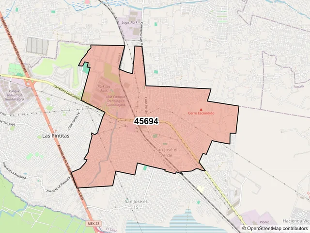 Mapa del código postal 45694, El Salto, Jalisco