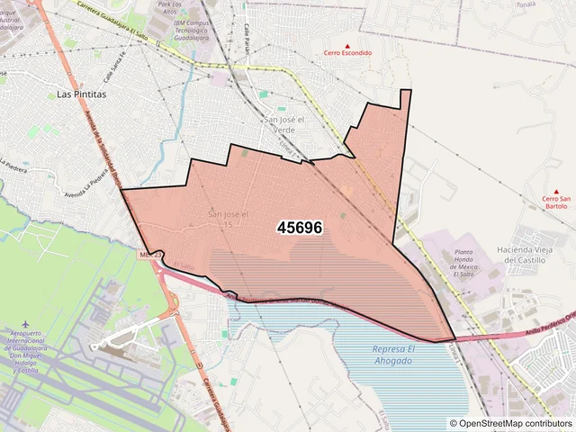 Mapa del código postal 45696, El Salto, Jalisco