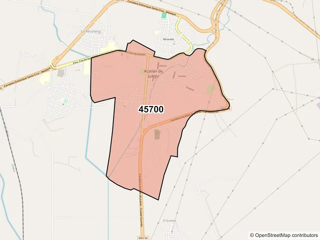 Mapa del código postal 45700, Acatlán de Juárez, Jalisco