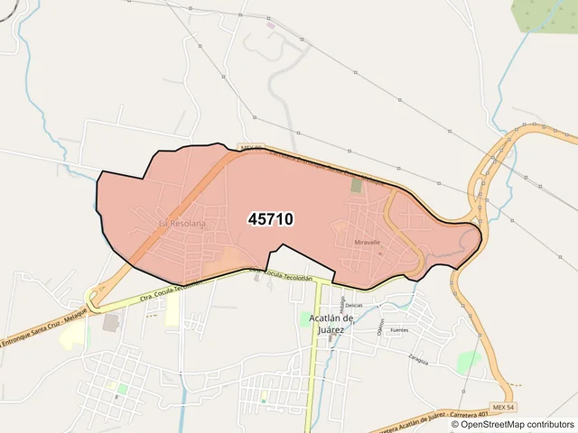 Mapa del código postal 45710, Acatlán de Juárez, Jalisco