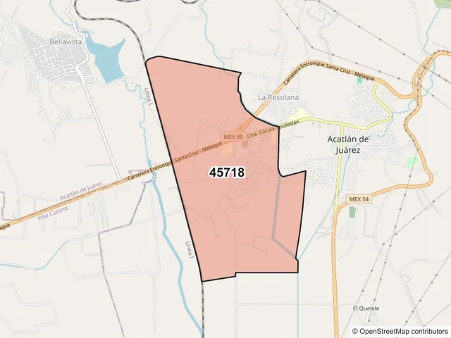 Mapa del código postal 45718, Acatlán de Juárez, Jalisco