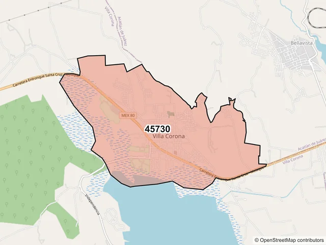 Mapa del código postal 45730, Villa Corona, Jalisco